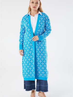 Desenli Turkuaz Rayon Hırka Desenli Turkuaz Rayon Hırka