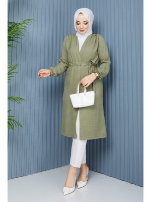 Haki Kol Lastikli Bel Büzgü Detaylı Kap Haki Kol Lastikli Bel Büzgü Detaylı Kap