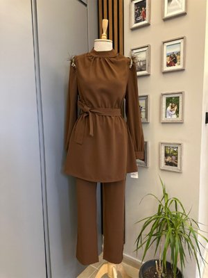 Sırt Fermuarlı 2'li Krep Kumaş Takım