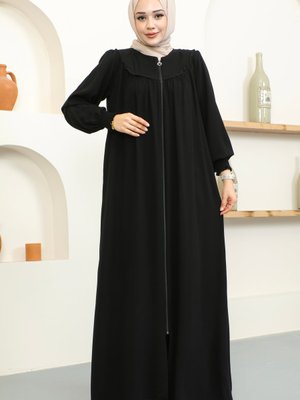 Bol Kesim Büzgülü Ferace Siyah
