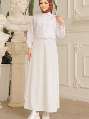 Puf Scuba Kloş Etek Beyaz