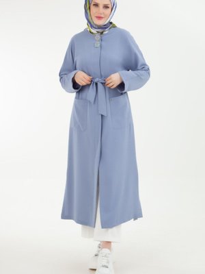 Armine Trend Krem Kumaş Gizli Düğmeli Yanlardan Cepli Giy Çık Mavi