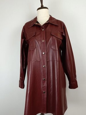 Cep Detaylı Deri Gömlek Bordo Cep Detaylı Deri Gömlek Bordo