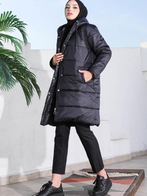 Dolumlu Şişme Mont Siyah Dolumlu Şişme Mont Siyah
