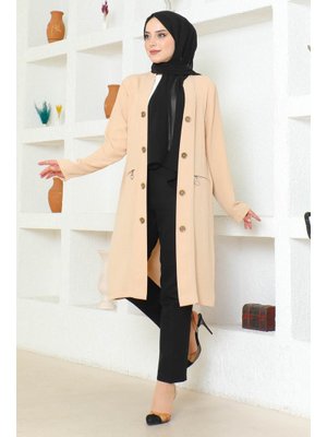Bej Büyük Beden Düğmeli Cepli Ayrobin Ceket Bej Büyük Beden Düğmeli Cepli Ayrobin Ceket