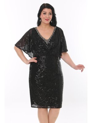 Büyük Beden Siyah Ara Boy Abiye Elbise