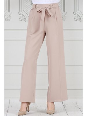 Bej Halka Detay Bol Paça Pantolon