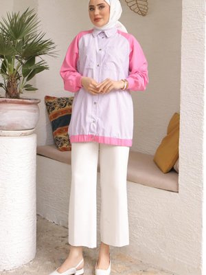 Pembe Cepli Çizgili Ceket