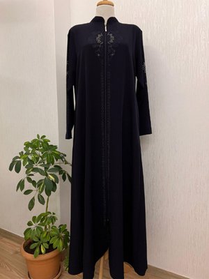 Taş Detaylı Fermuarlı Yan Cepli Ferace