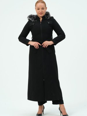 Naride Büyük Beden Kadın Tesettür İçi Astarlı Kışlık Manto