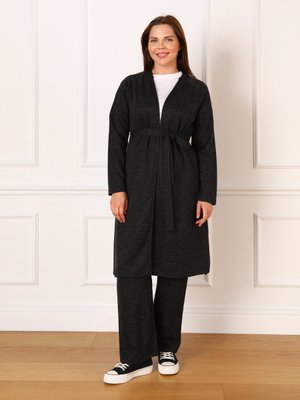 Siyah Büyük Beden Kuşak Detaylı Örme Takım