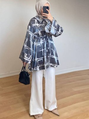 Füme Beli Bağcıklı Jakarlı İkili Takım Füme Beli Bağcıklı Jakarlı İkili Takım