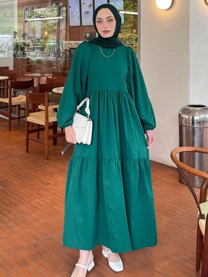 Balon Kol Katlı Yazlık Elbise Balon Kol Katlı Yazlık Elbise