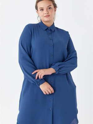 Düğmeli Klasik İndigo Tunik Düğmeli Klasik İndigo Tunik