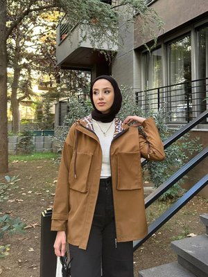 Cep Detaylı Kısa Trençkot Taba Cep Detaylı Kısa Trençkot Taba