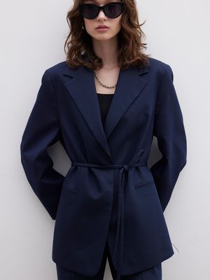 Düz Kapama Kuşaklı Blazer Ceket Lacivert Düz Kapama Kuşaklı Blazer Ceket Lacivert