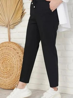 Büyük Beden Krep Kumaş Likralı Yüksek Bel Lastikli Ispanyol Paça Pantolon