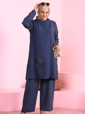 Kadin Buyuk Beden Li Takım Tesettur Kombin Lacivert