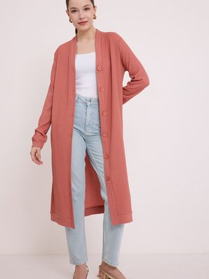 Somon Düğmeli Uzun Hırka