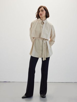 Kuşaklı Trenç Gömlek Bej