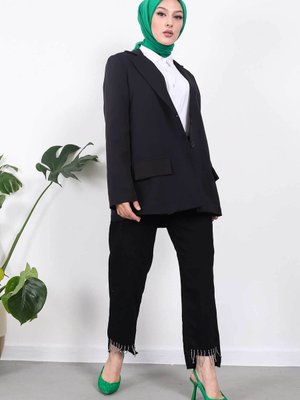 Siyah Kruvaze Yaka Blazer Ceket