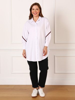 Off White Büyük Beden Şerit Detayı Gömlek