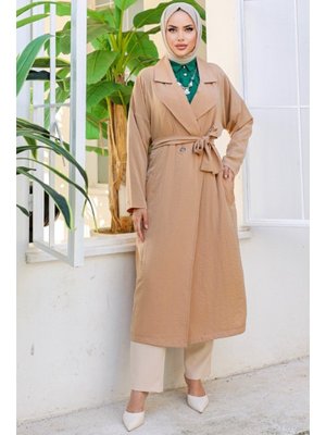 Vizon Kruvaze Yaka Kuşaklı Ayrobin Trenç