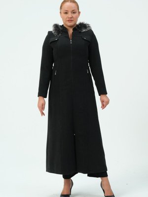 Naride Büyük Beden Kadın Tesettür İçi Astarlı Kışlık Manto