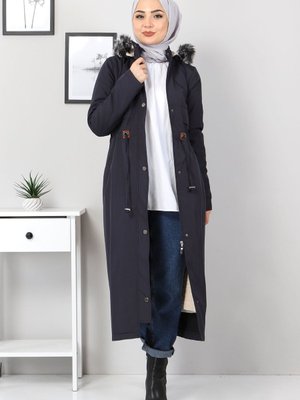 Beli Bağcıklı Mont Lacivert