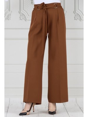Kahverengi Halka Detay Bol Paça Pantolon