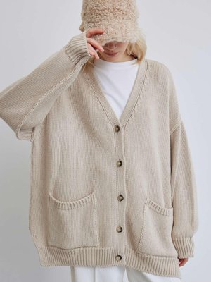 Yumuşak Dokulu Oversıze Hırka Bej Yumuşak Dokulu Oversıze Hırka Bej