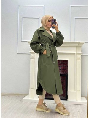 Kına Yeşili Geniş Kalıp Trenç Kına Yeşili Geniş Kalıp Trenç