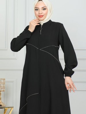 Fermuar Detaylı Ferace Petek Kumaş Fermuar Detaylı Ferace Petek Kumaş