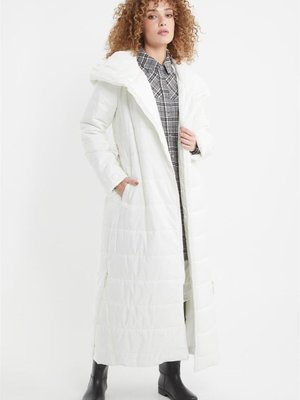 Kapüşonlu Lastik Kemerli Beyaz Mont Kapüşonlu Lastik Kemerli Beyaz Mont