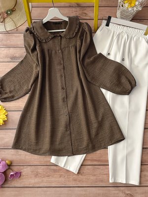 Kombin Bebe Yaka Tunik Ve Pantolon Kahve