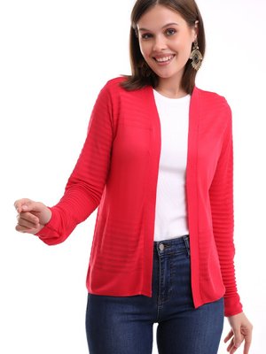 Mercan Bekletme Raporlu Etek Baslamalı Önü Açık Klasik Penye Hırka Mercan Bekletme Raporlu Etek Baslamalı Önü Açık Klasik Penye Hırka