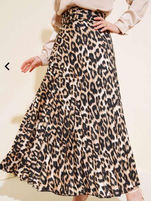 Kemerli Leopar Desen Etek Latte Uzun Tesettür Etek