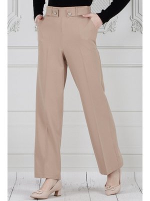 Vizon Kemeri Düğme Detaylı Bol Paça Pantolon Vizon Kemeri Düğme Detaylı Bol Paça Pantolon