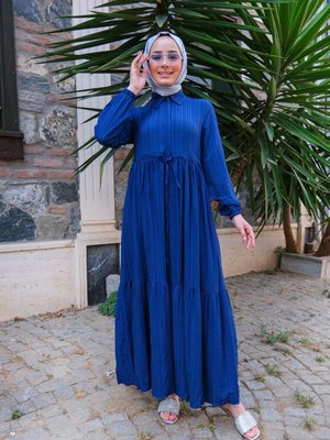 Bel Büzgülü Elbise Lacivert Bel Büzgülü Elbise Lacivert