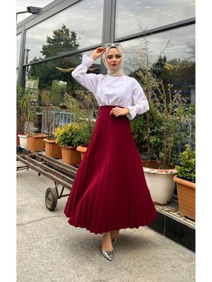 Piliseli Kloş Kalıp,(s M L Xl Beden Aralığında), Bordo Skuba Krep Etek Piliseli Kloş Kalıp,(s M L Xl Beden Aralığında), Bordo Skuba Krep Etek