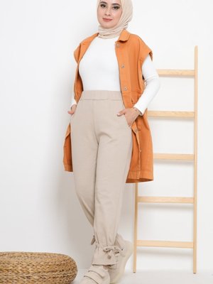 Paçası Büzgülü Pantolon Sütlü Kahve Paçası Büzgülü Pantolon Sütlü Kahve