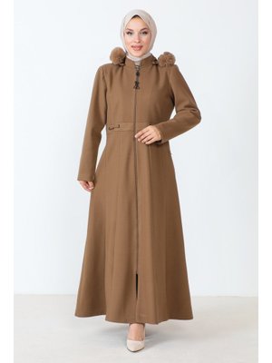 Camel Boydan Fermuarlı Tam Boy Kaşe Kaban Camel Boydan Fermuarlı Tam Boy Kaşe Kaban