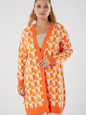 Geometrik Desenli Oranj Rayon Hırka Geometrik Desenli Oranj Rayon Hırka