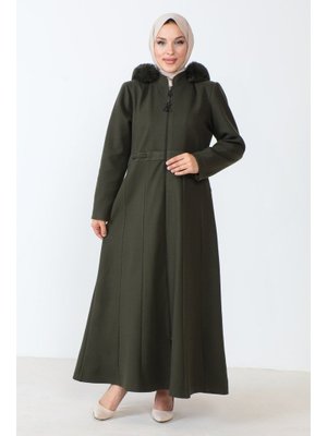 Haki Boydan Fermuarlı Tam Boy Kaşe Kaban Haki Boydan Fermuarlı Tam Boy Kaşe Kaban