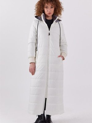 Dik Yaka Fermuarlı Beyaz Mont Dik Yaka Fermuarlı Beyaz Mont