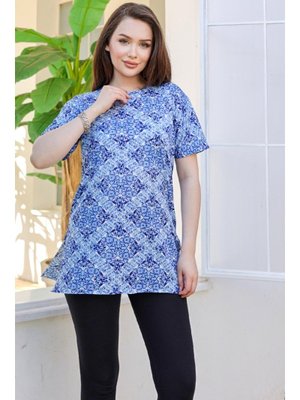 İndigo Etnik Desen Kısa Kollu Tunik İndigo Etnik Desen Kısa Kollu Tunik
