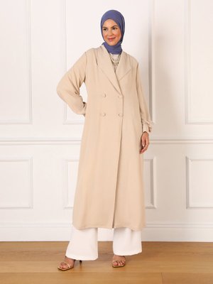 Açık Bej Aerobin Çift Kapama Pardesü