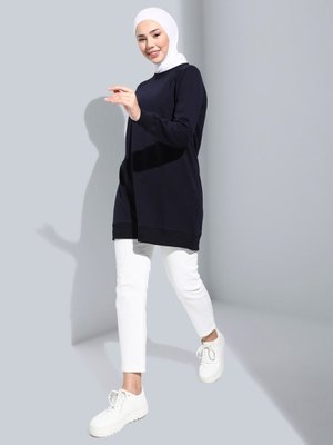 Basic Uzun Sweatshirt Lacivert