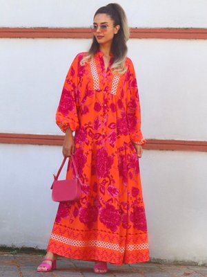 Prive Katleya Turuncu Uzun Elbise