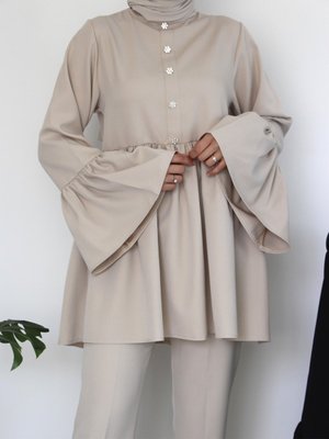 Özel Taşlı Bej Merne İkili Takım Özel Taşlı Bej Merne İkili Takım